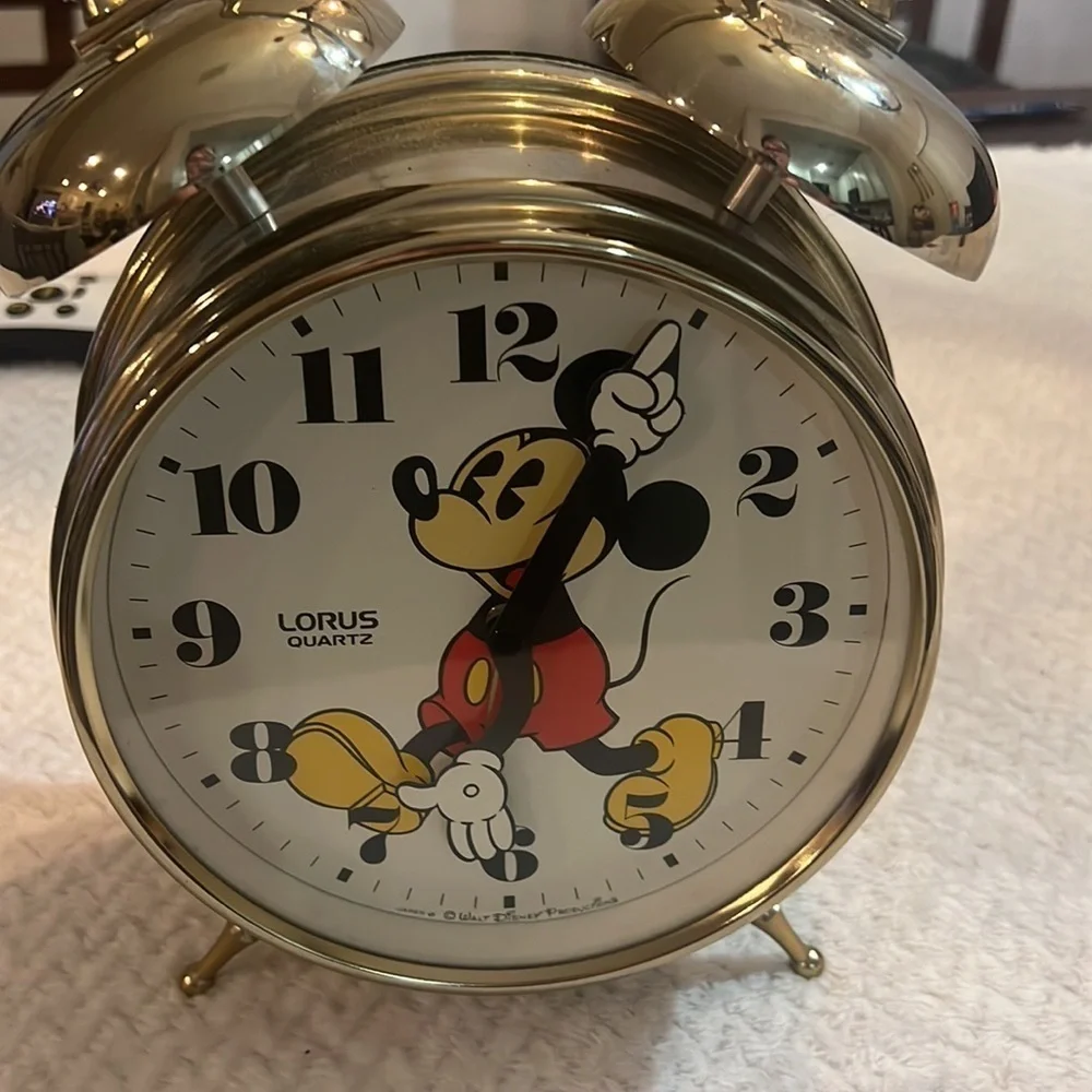 Vintage 1960s Disney Mickey Mouse Gold Tone LORUS Quartz Alarm Clock